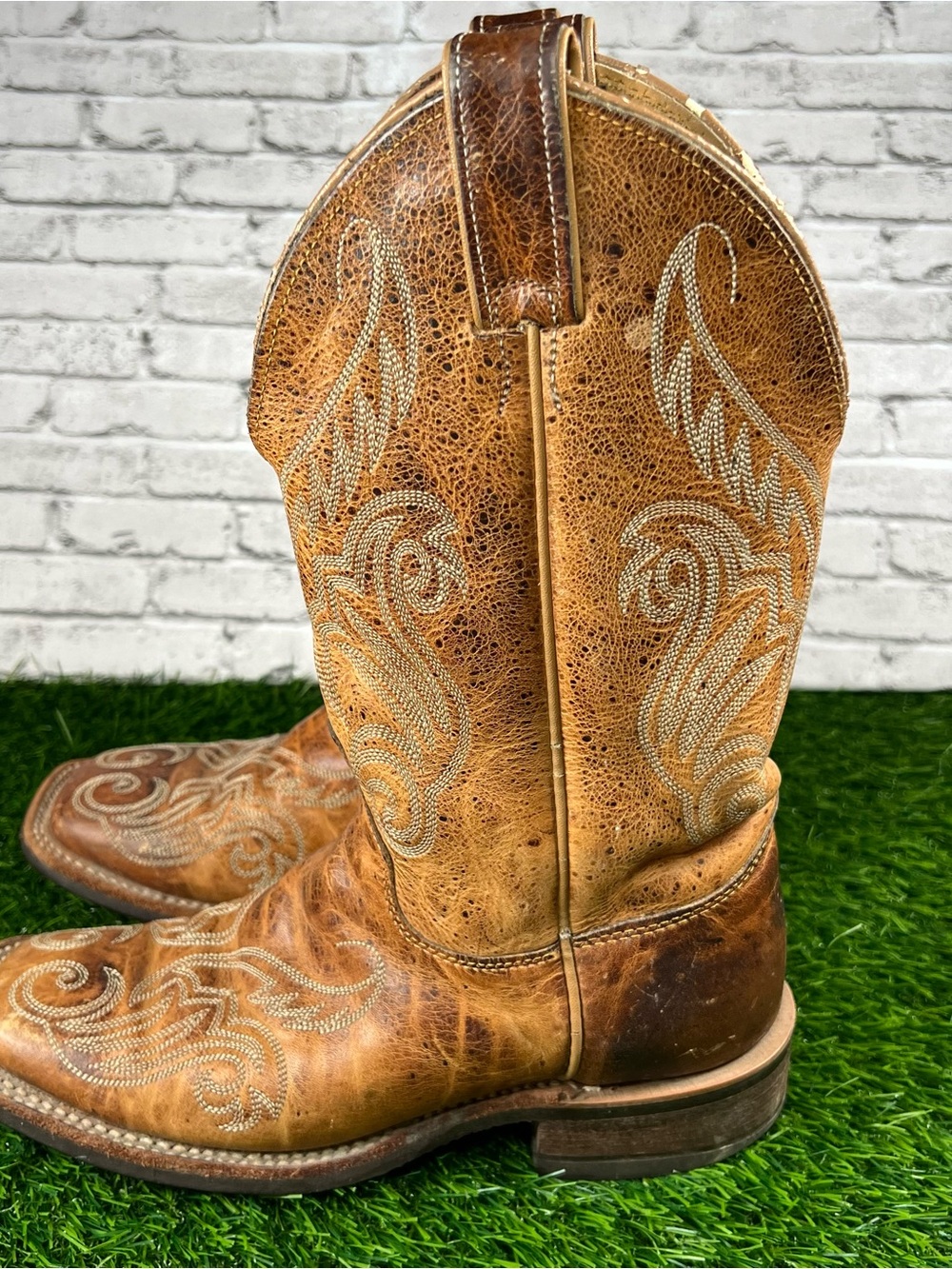 Vintage Justin Womens Square Toe Western Cowboy Boots 2311 Tan Leather USA 6.5 B